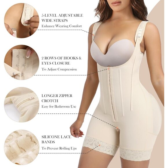 Women's  Tummy Control Body Shaper Beige Shapewear Postpartum Butt Lift Garment - Picture 3 of 5